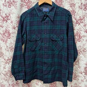 Pendleton Wool Flannel Shirt Green Plaid USA Made Size L